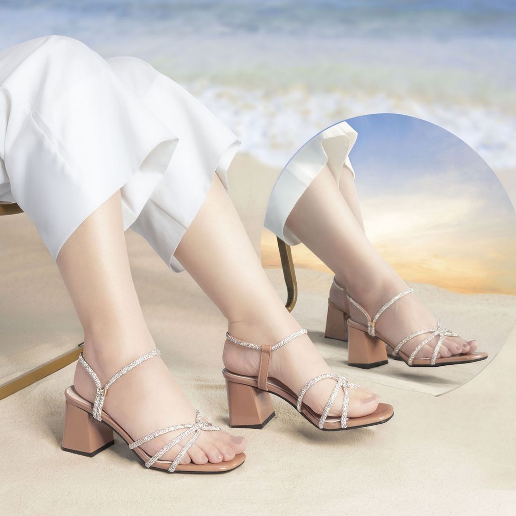 Sandal Cao Gót Albee Nhiều Dây Kim Sa Nối HD0202TQ