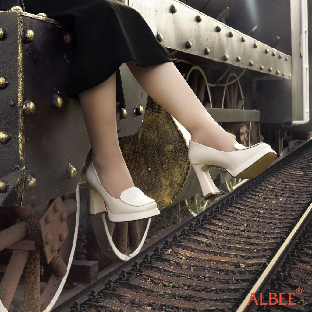 Giày Cao Gót Albee Đế Vuông Mũi Trơn Viền HD0253TQ