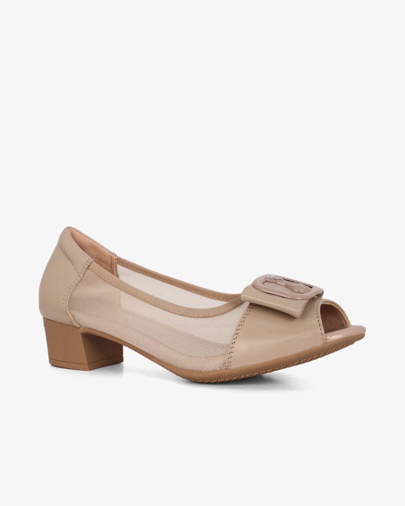 Giày Cao Gót Albee Hở Mũi Phối Lưới Gót Vuông HD0280TQ