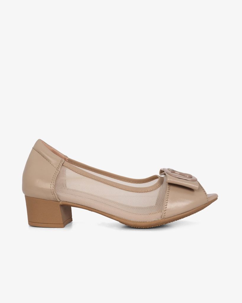 Giày Cao Gót Albee Hở Mũi Phối Lưới Gót Vuông HD0280TQ