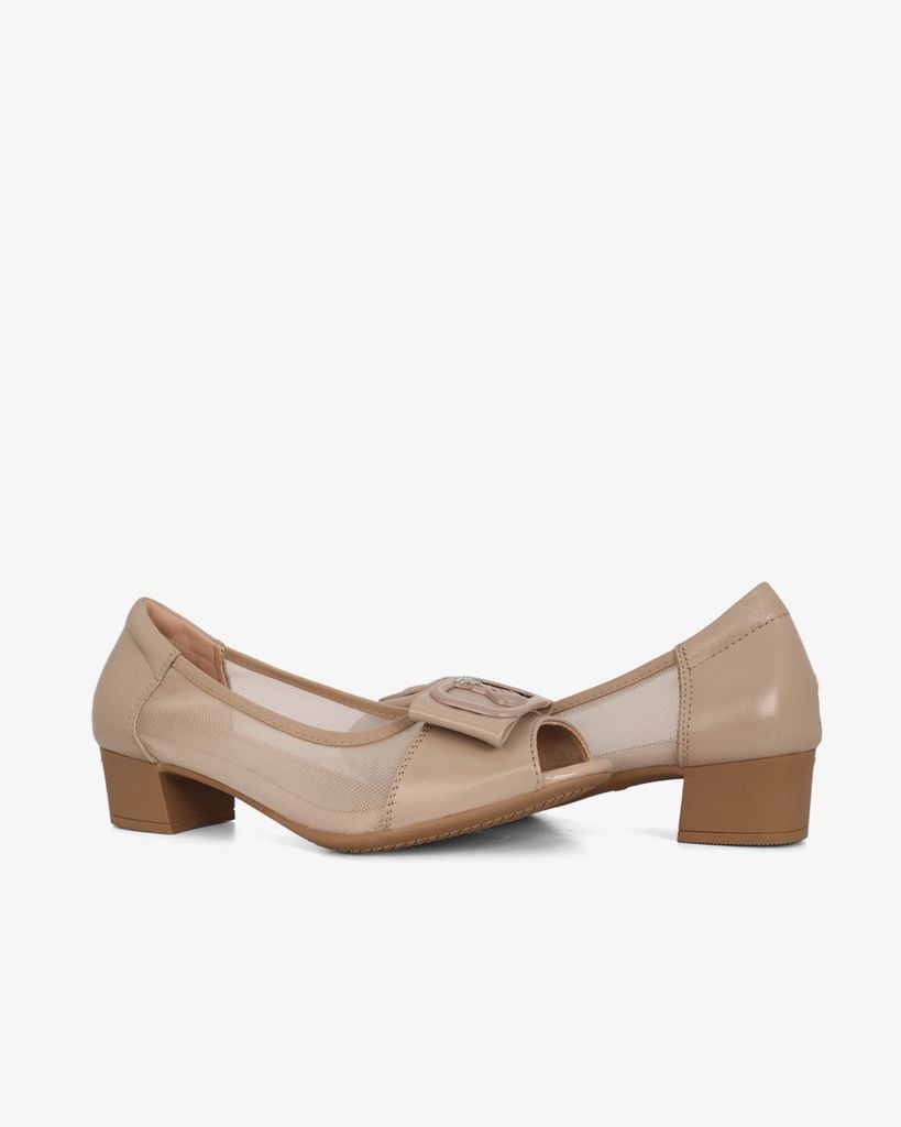 Giày Cao Gót Albee Hở Mũi Phối Lưới Gót Vuông HD0280TQ