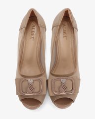 Giày Cao Gót Albee Hở Mũi Phối Lưới Gót Vuông HD0280TQ