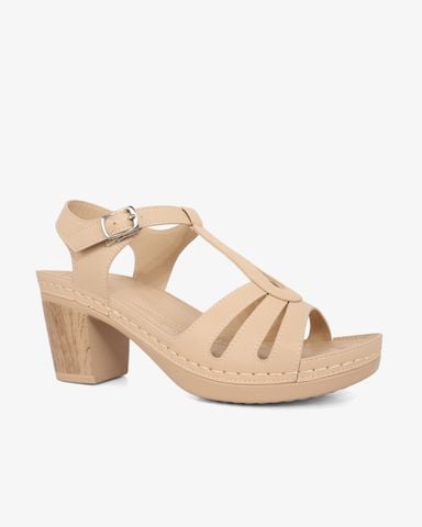 Sandal Cao Gót Hạnh Dung Quai Ngang Khoét Nối T-Strap HD0313AC