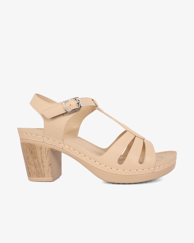 Sandal Cao Gót Hạnh Dung Quai Ngang Khoét Nối T-Strap HD0313AC
