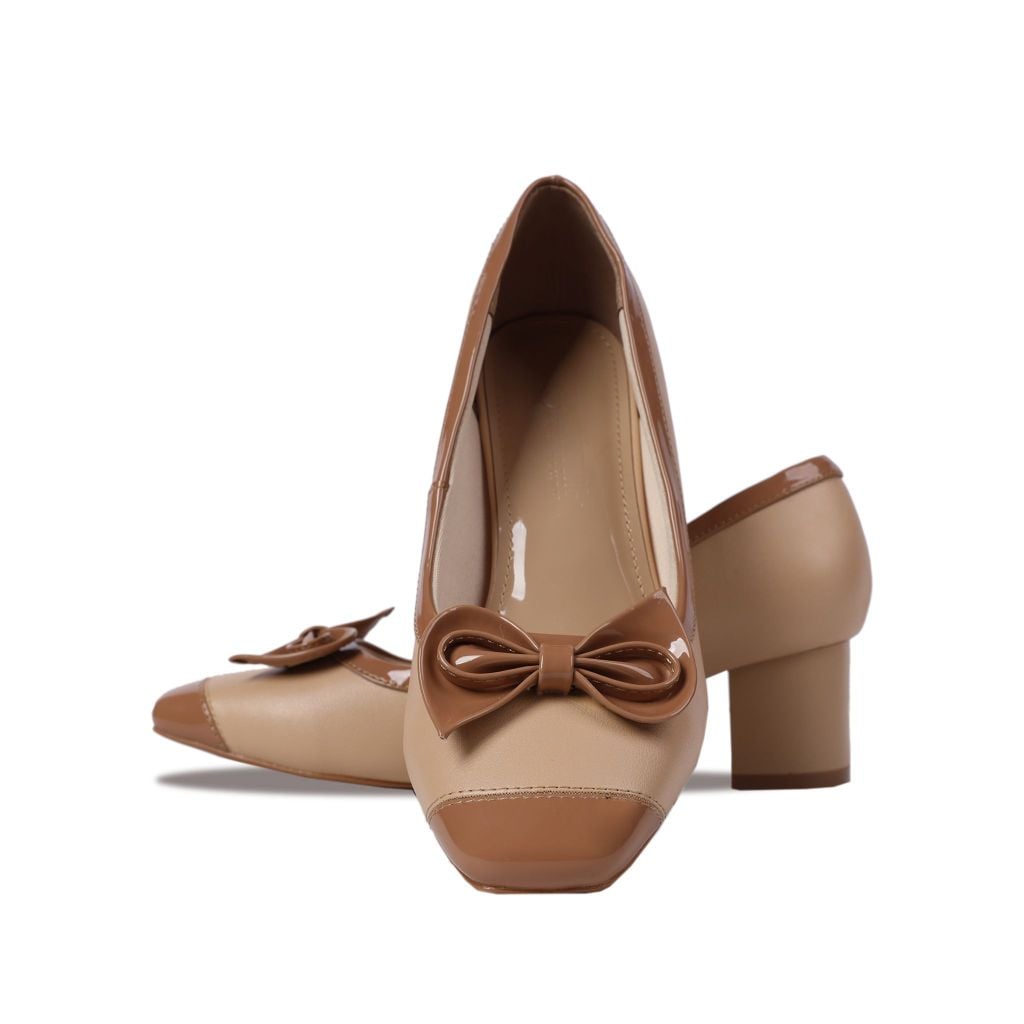 Giày Cao Gót Hạnh Dung Bít Mũi Phối Nơ Xinh Xắn HD04866AD