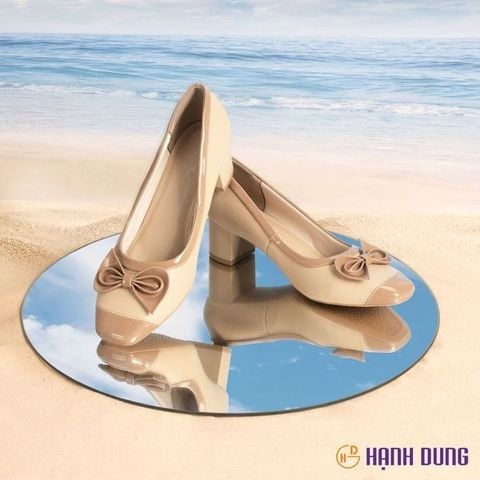 Giày Cao Gót Hạnh Dung Bít Mũi Phối Nơ Xinh Xắn HD04866AD