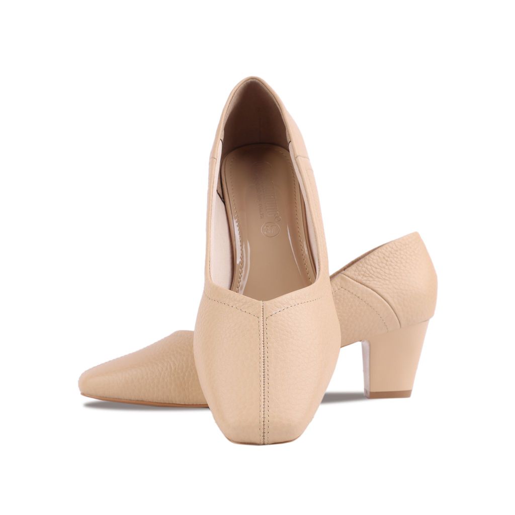 Giày Cao Gót Hạnh Dung Mũi Vuông Chỉ Nổi HD04890AD