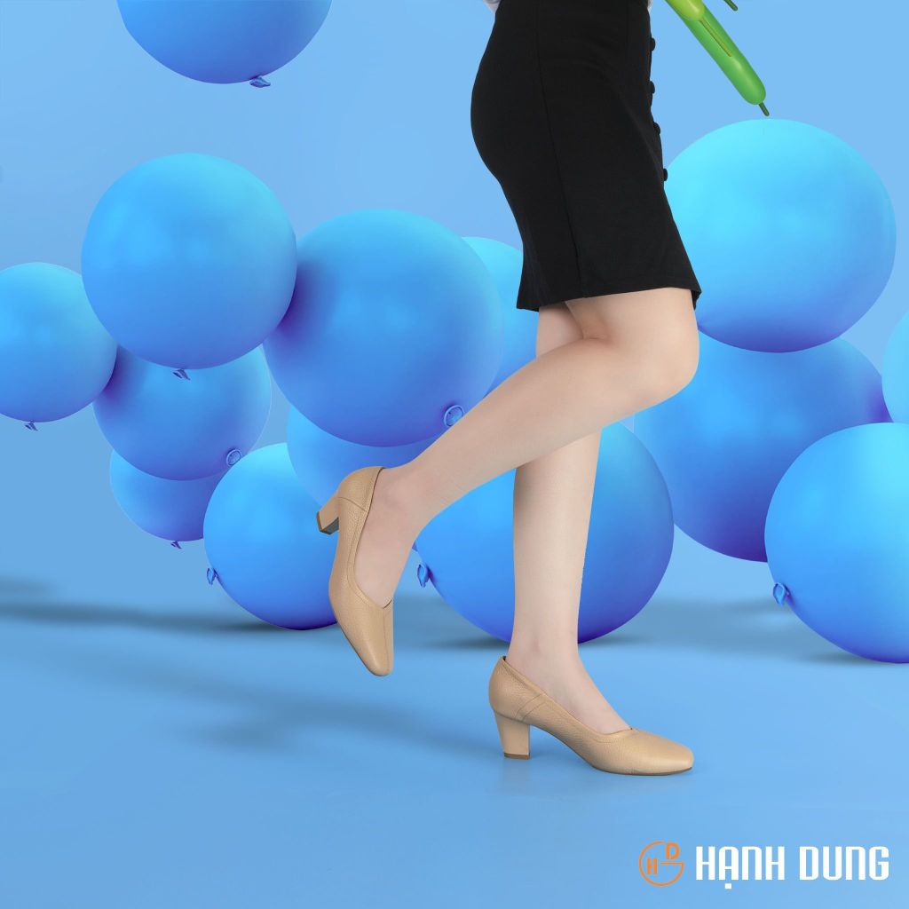 Giày Cao Gót Hạnh Dung Mũi Vuông Chỉ Nổi HD04890AD