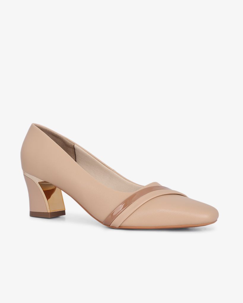 Giày Cao Gót Hạnh Dung Mũi Vuông Gót Viền Vàng HD04988AD