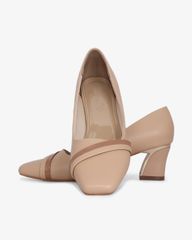 Giày Cao Gót Hạnh Dung Mũi Vuông Gót Viền Vàng HD04988AD