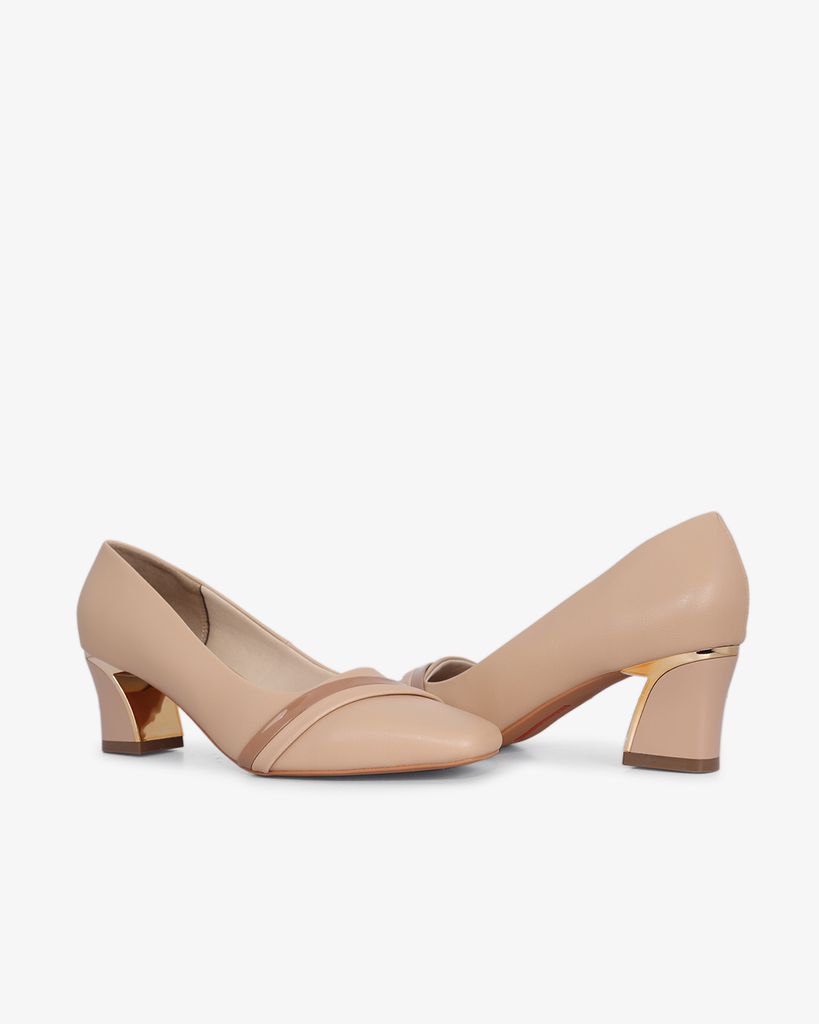 Giày Cao Gót Hạnh Dung Mũi Vuông Gót Viền Vàng HD04988AD