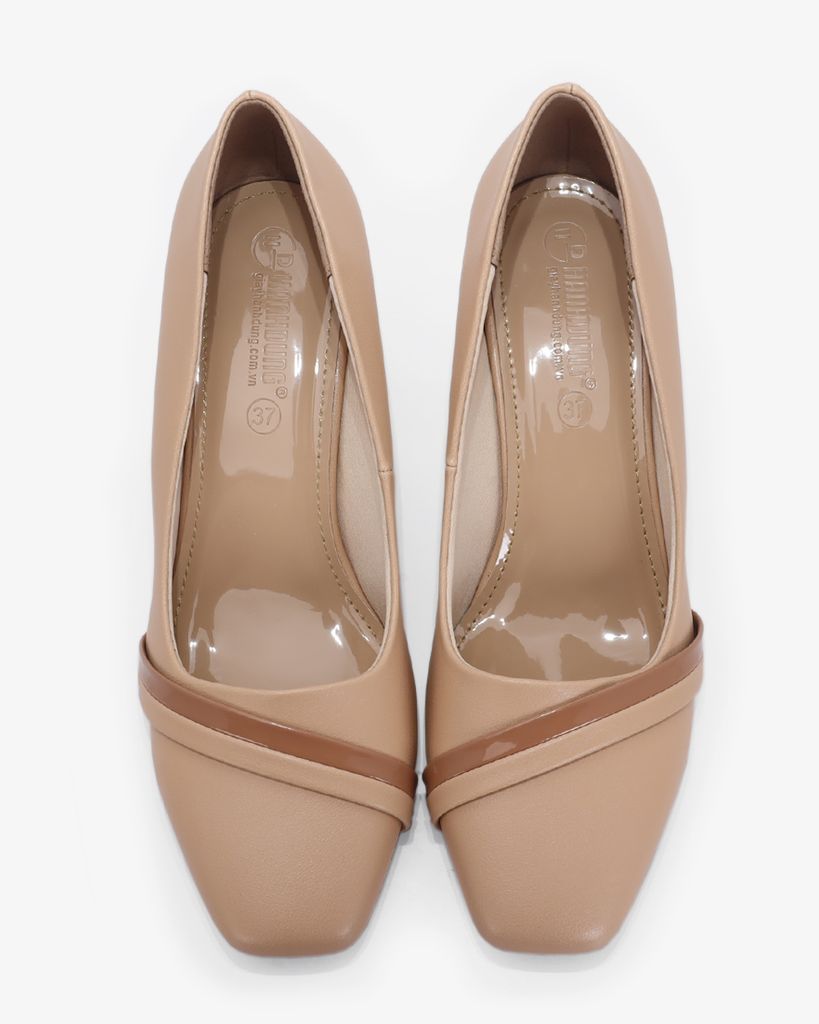 Giày Cao Gót Hạnh Dung Mũi Vuông Gót Viền Vàng HD04988AD