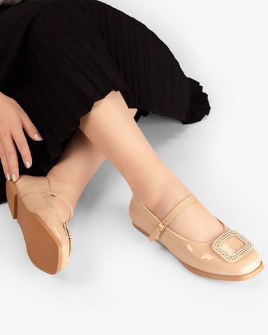 Giày Búp Bê Hạnh Dung Khóa Vuông Xoàn HD1141AV
