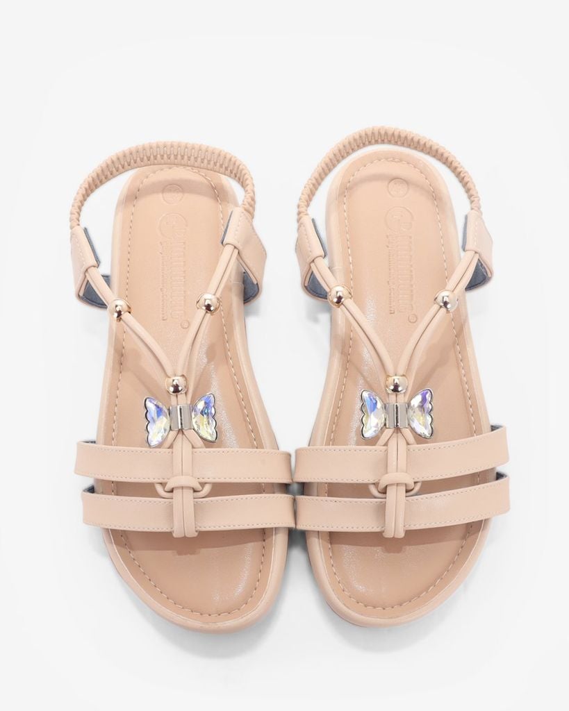 Sandal Xẹp Hạnh Dung Quai Chữ T Đính Bướm Pha Lê HD1178AV