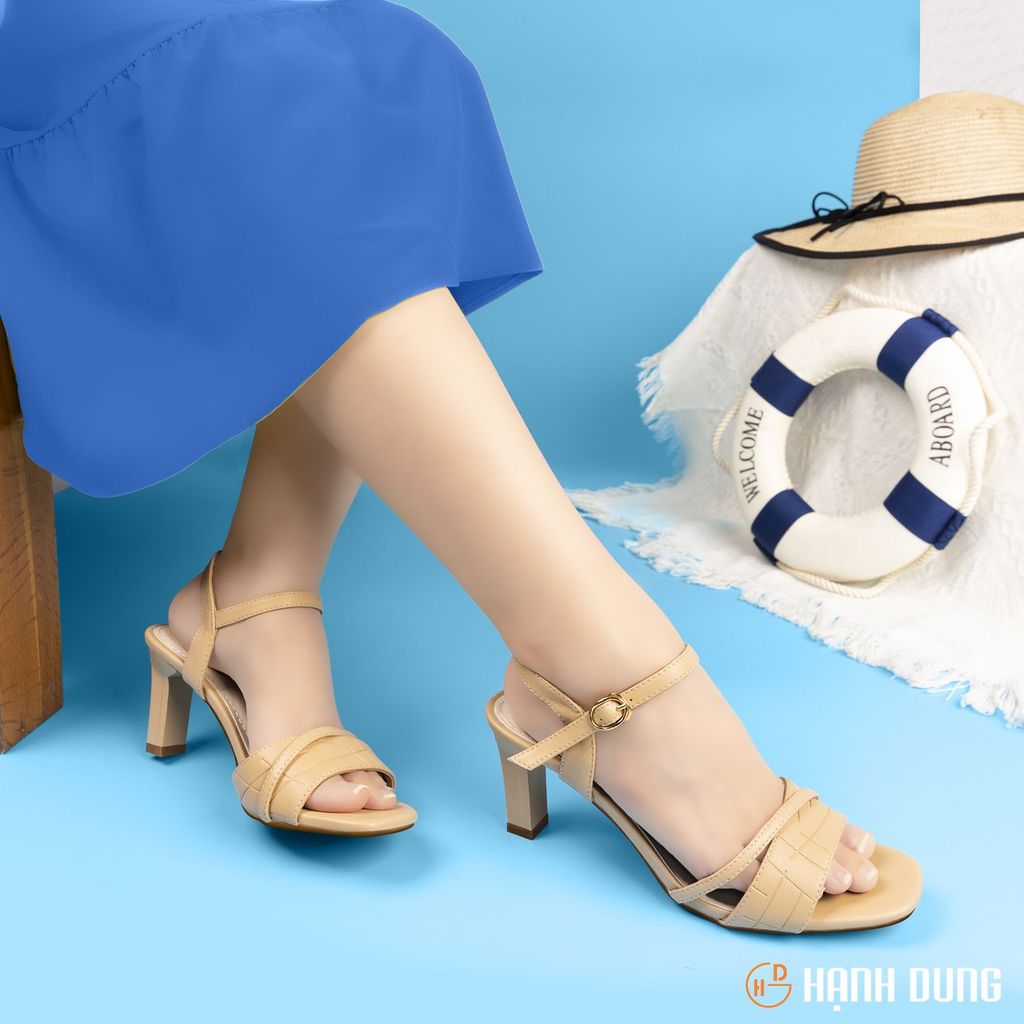 Sandal Cao Gót Hạnh Dung Bản Ngang Dây Mảnh HD27141BI