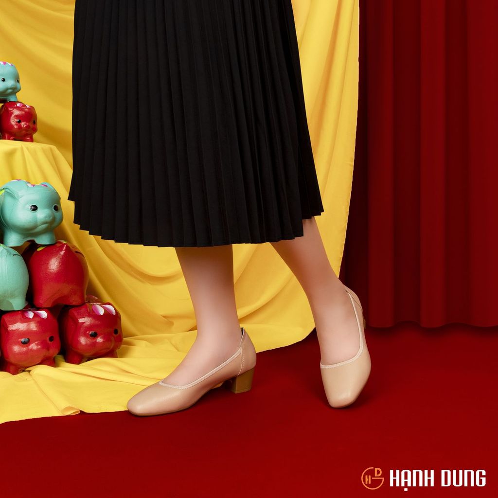 Giày Cao Gót Hạnh Dung Mũi Vuông HD27164BI