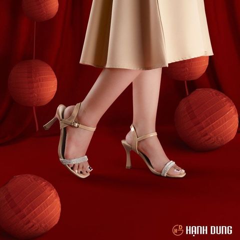 Sandal Cao Gót Hạnh Dung Dây Đính Đá HD27187BI