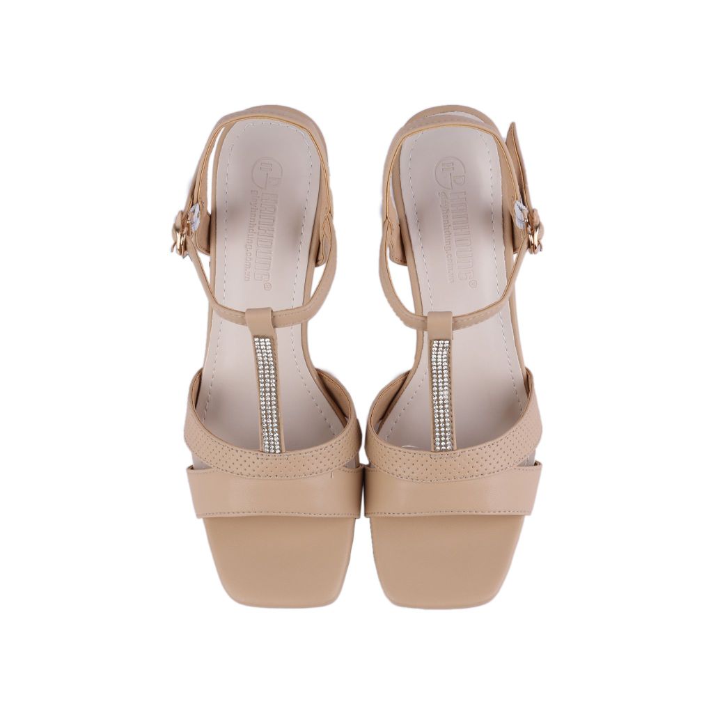 Sandal Cao Gót Hạnh Dung Quai Khoét Nối Dây Kim Sa HD27211BI