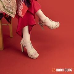 Sandal Cao Gót Hạnh Dung Quai Khoét Nối Dây Kim Sa HD27211BI