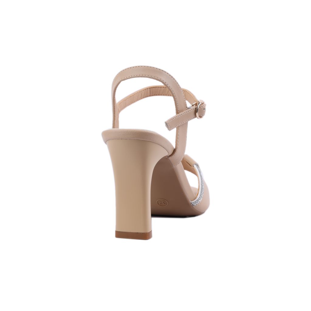Sandal Cao Gót Hạnh Dung Bản Ngang Viền Kim Sa HD27216BI