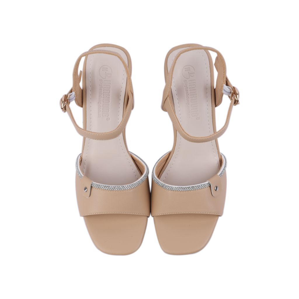 Sandal Cao Gót Hạnh Dung Bản Ngang Viền Kim Sa HD27216BI