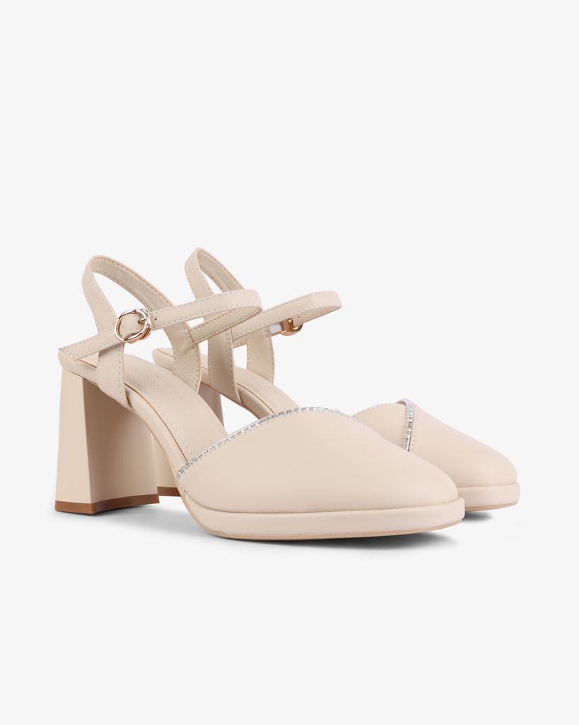 Sandal Cao Gót Hạnh Dung Gót Trụ Mũi Tròn Thanh Lịch HD27255BI