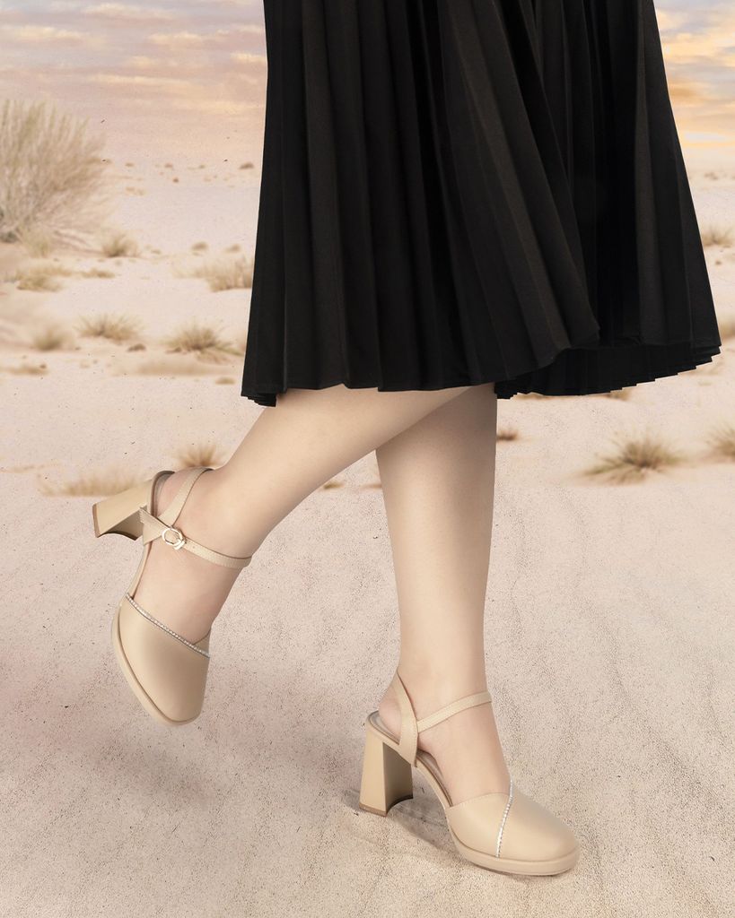 Sandal Cao Gót Hạnh Dung Gót Trụ Mũi Tròn Thanh Lịch HD27255BI