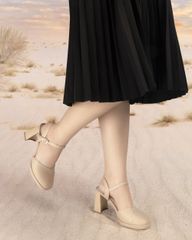 Sandal Cao Gót Hạnh Dung Gót Trụ Mũi Tròn Thanh Lịch HD27255BI