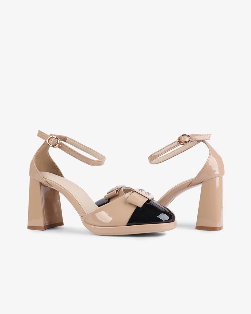 Sandal Cao Gót Hạnh Dung Bít Hậu Mũi Phối Bóng HD27256BI