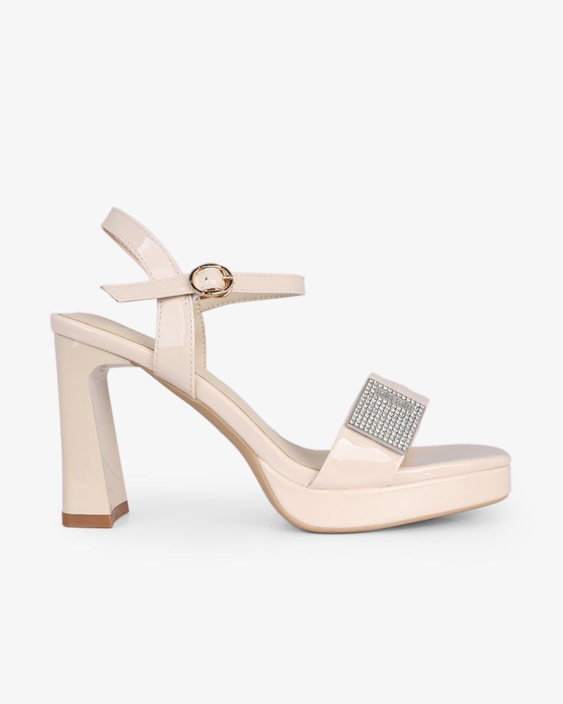 Sandal Cao Gót Hạnh Dung Quai Ngang Khóa Xoàn HD27286BI