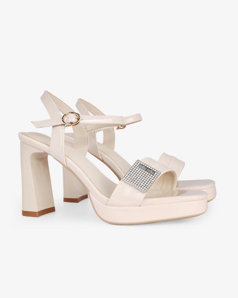 Sandal Cao Gót Hạnh Dung Quai Ngang Khóa Xoàn HD27286BI