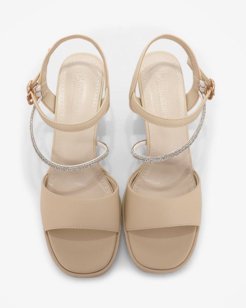 Sandal Cao Gót Hạnh Dung Quai Ngang Dây Xoàn Mảnh HD27309BI