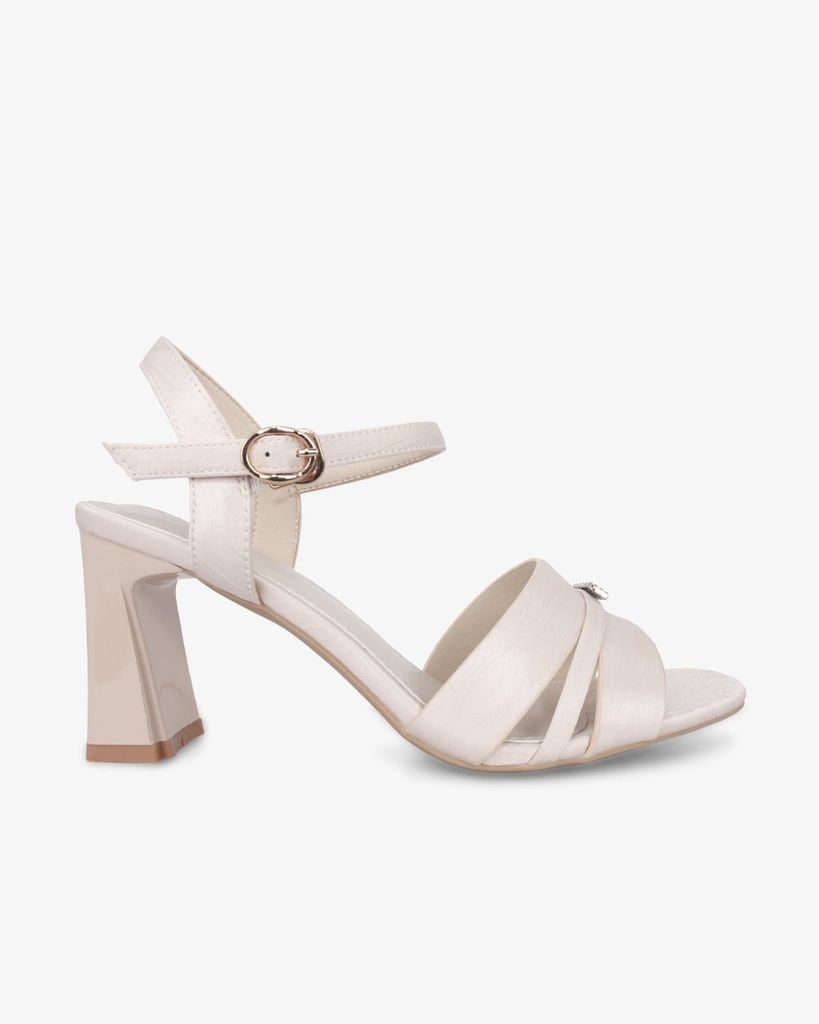 Sandal Cao Gót Hạnh Dung Bản Khoét Khóa Chữ HD27321BI