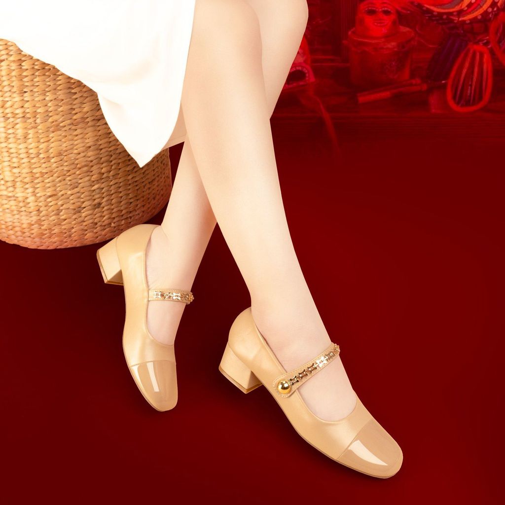 Giày Cao Gót Albee Đế Vuông Dây Hậu Khóa Xích HD0269TQ