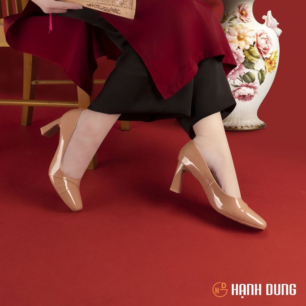 Giày Cao Gót Hạnh Dung Mũi Vuông Xếp Ly HD04870AD