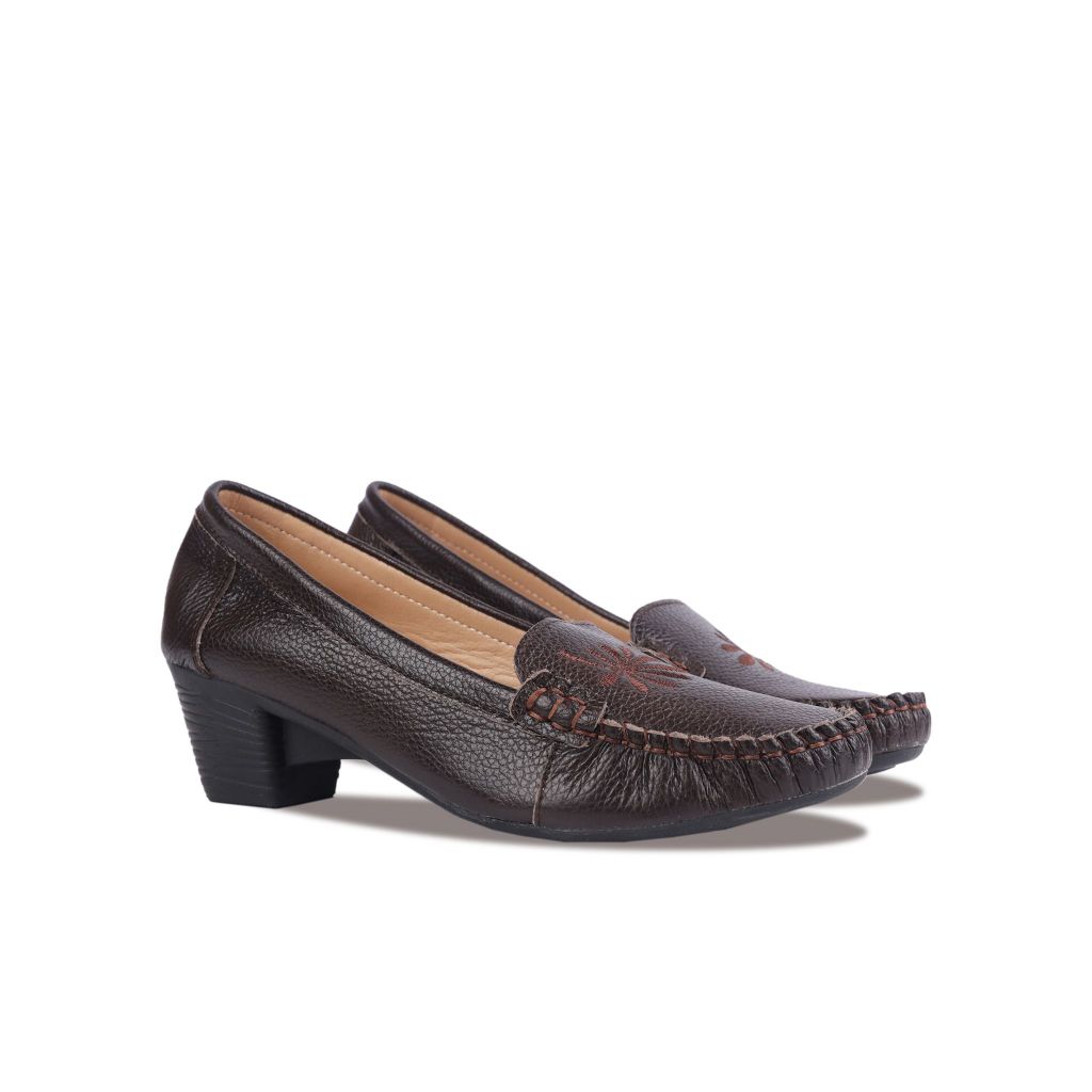 Giày Cao Gót Hạnh Dung Họa Tiết Thêu Lá HD04914AD