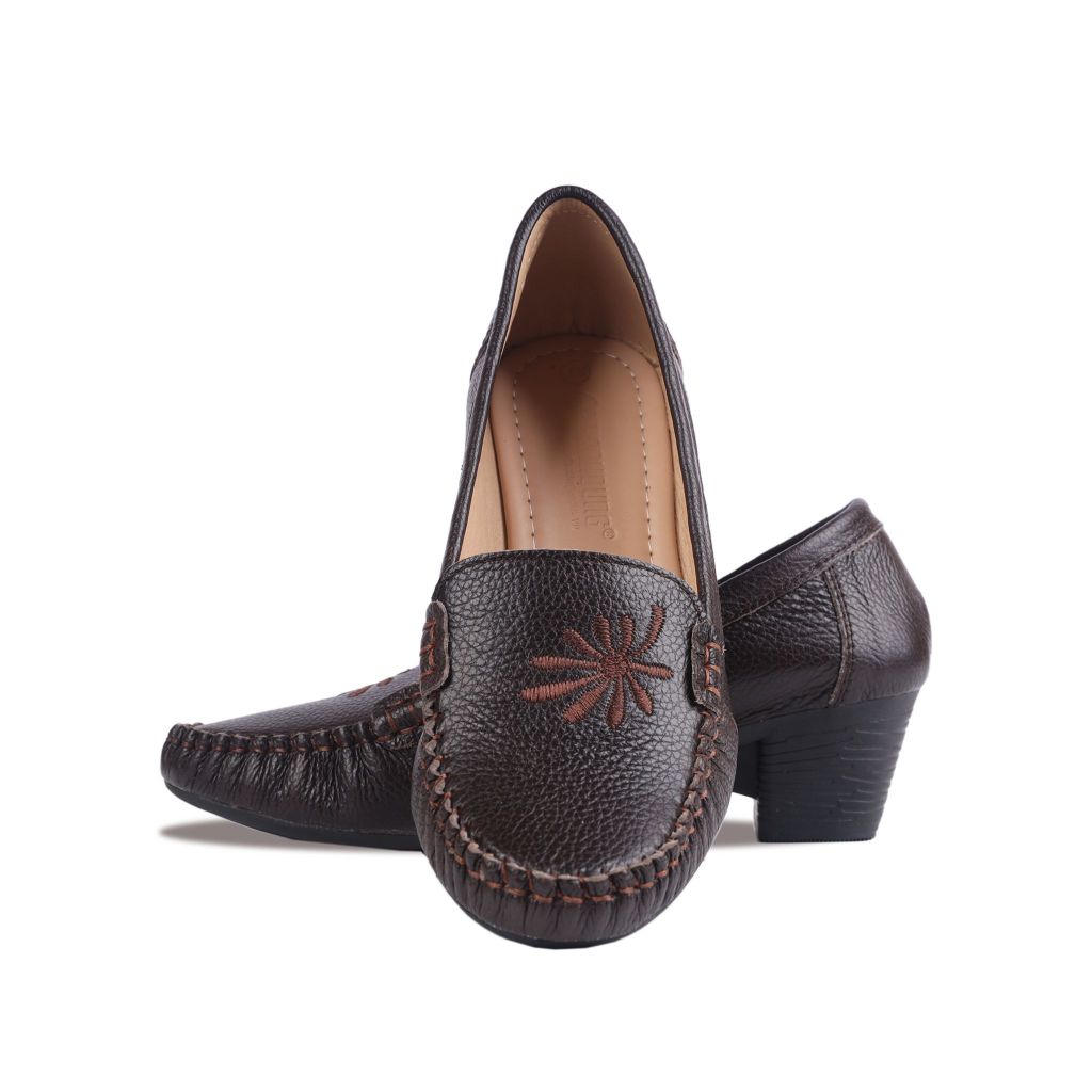 Giày Cao Gót Hạnh Dung Họa Tiết Thêu Lá HD04914AD