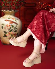 Sandal Đế Xuồng Hạnh Dung Quai Nơ Họa Tiết Vân HD1166AV