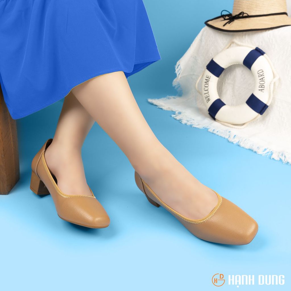 Giày Cao Gót Hạnh Dung Mũi Vuông HD27164BI