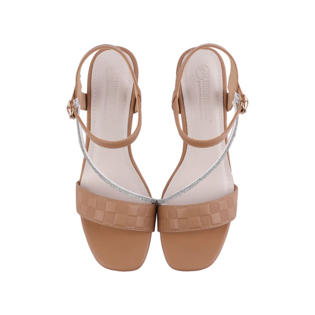 Sandal Cao Gót Hạnh Dung Bản Ngang Caro Dây Đính Đá HD27210BI