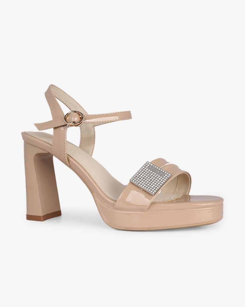 Sandal Cao Gót Hạnh Dung Quai Ngang Khóa Xoàn HD27286BI