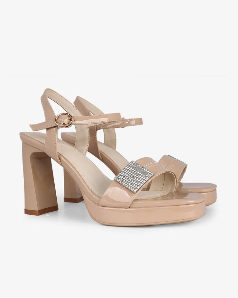 Sandal Cao Gót Hạnh Dung Quai Ngang Khóa Xoàn HD27286BI