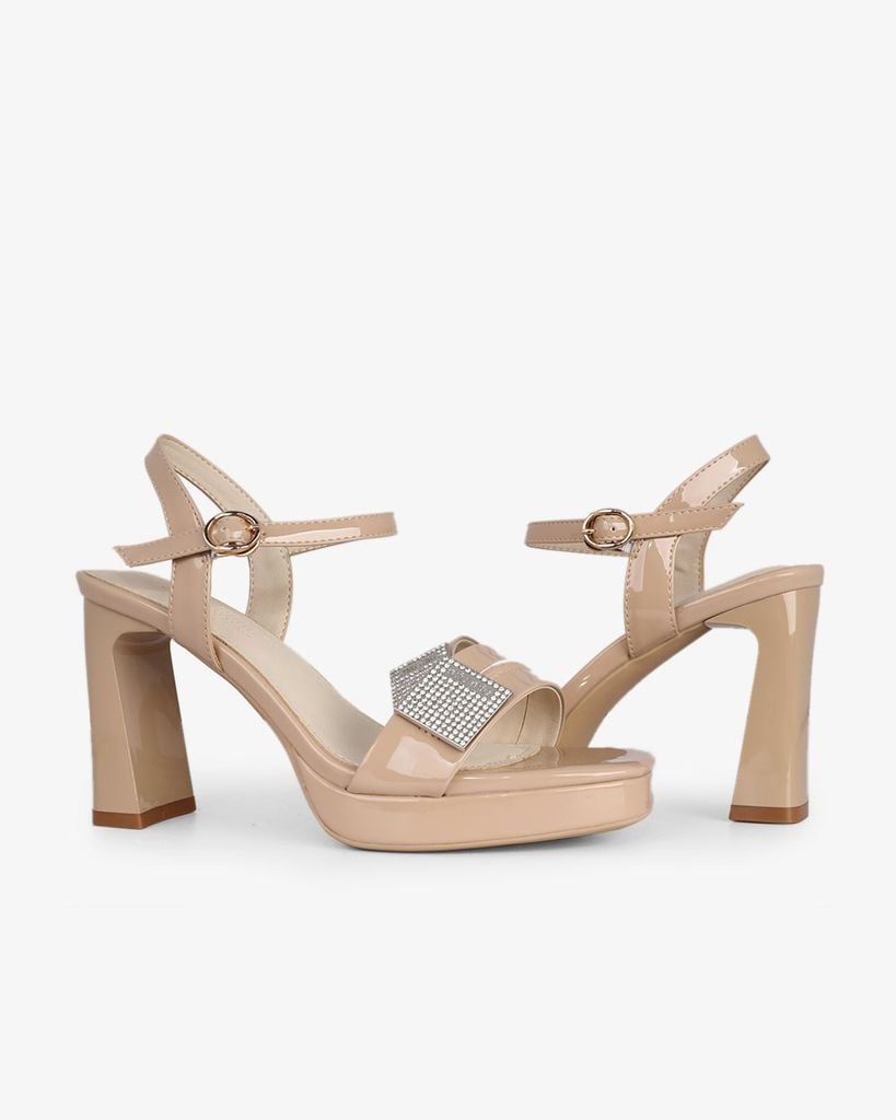 Sandal Cao Gót Hạnh Dung Quai Ngang Khóa Xoàn HD27286BI