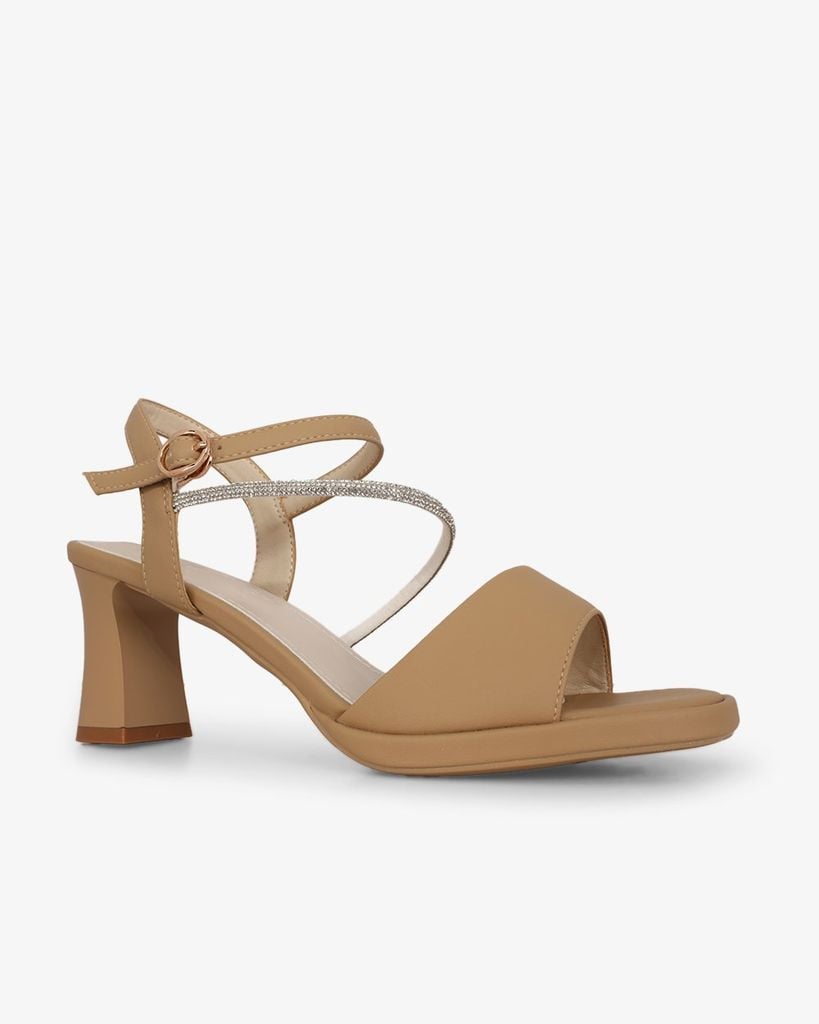 Sandal Cao Gót Hạnh Dung Quai Ngang Dây Xoàn Mảnh HD27309BI