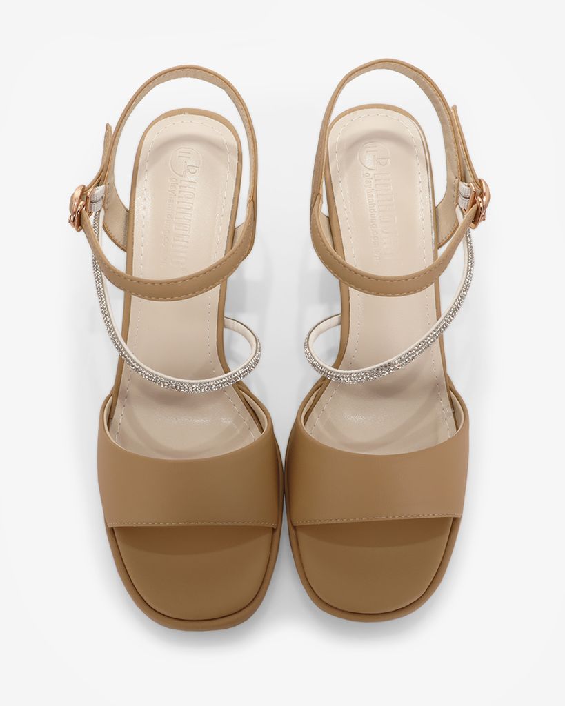 Sandal Cao Gót Hạnh Dung Quai Ngang Dây Xoàn Mảnh HD27309BI