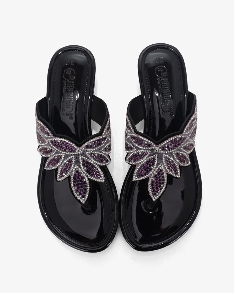 Dép Đế Xuồng Hạnh Dung Kẹp Xỏ Ngón Khóa Pha Lê HD12279AM