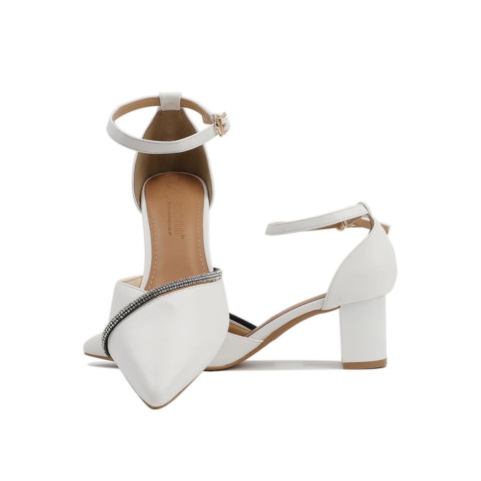 Sandal Cao Gót Hạnh Dung Mũi Nhọn Đính Đá Bít Hậu HD04633AD