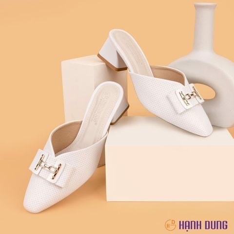 Dép Bít Mũi Hạnh Dung Nơ Khóa Chữ H Gót Vuông HD27176BI