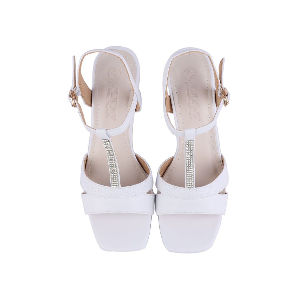 Sandal Cao Gót Hạnh Dung Quai Khoét Nối Dây Kim Sa HD27211BI