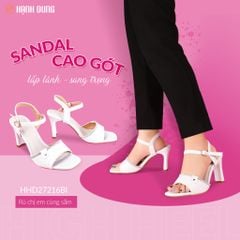 Sandal Cao Gót Hạnh Dung Bản Ngang Viền Kim Sa HD27216BI